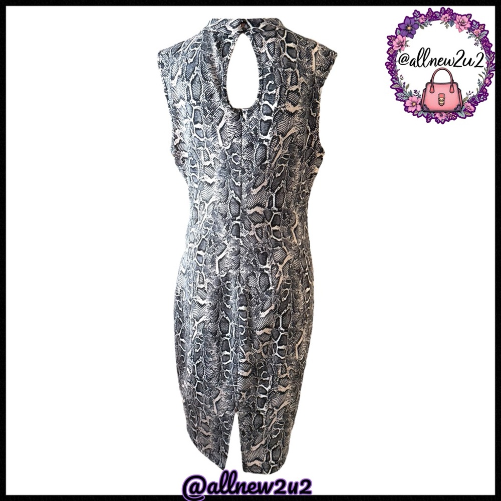 Jennifer Lopez Peekaboo Back Bodycon Snake Print Midi Dress Size 10 - Picture 3 of 11